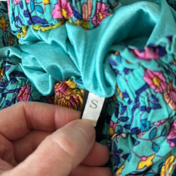 MEROKEETY skirt size S blue pink yellow long tiered cottagecore floral - Picture 6 of 6